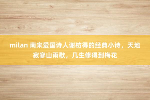 milan 南宋爱国诗人谢枋得的经典小诗，天地寂寥山雨歇，几生修得到梅花