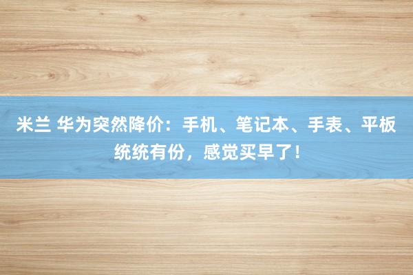米兰 华为突然降价：手机、笔记本、手表、平板统统有份，感觉买早了！